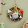 Festive Pumpkin Ornament Halloween Gnome Wreath, Faceless Rattan Rustic Hanging Decoration Door with Ghost for Front Wall Holiday Party Decor Indoor