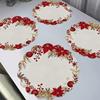 Christmas Themed Exquisite Printed Wavy Placemats, Red Berries, and Golden Pine Branch Patterns, Non-slip, Heat-resistant, Suitable for Holiday Table