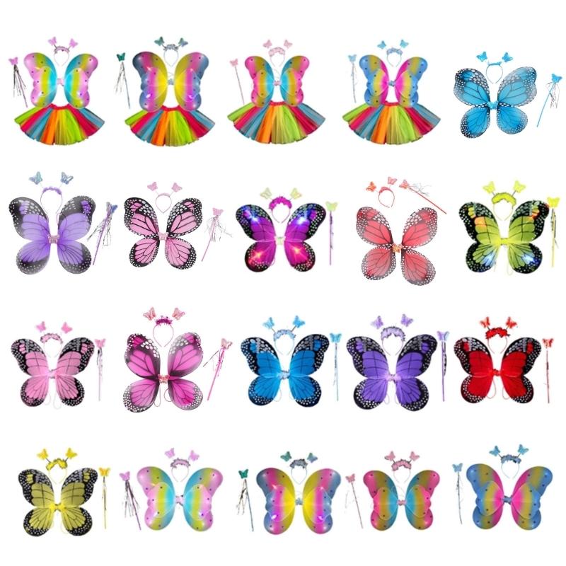 Cute Dreamlike Fairy Princess Angel Wand Butterfly-Wing Tutu Headband Birthday Party Halloween Cosplay-Costume Props