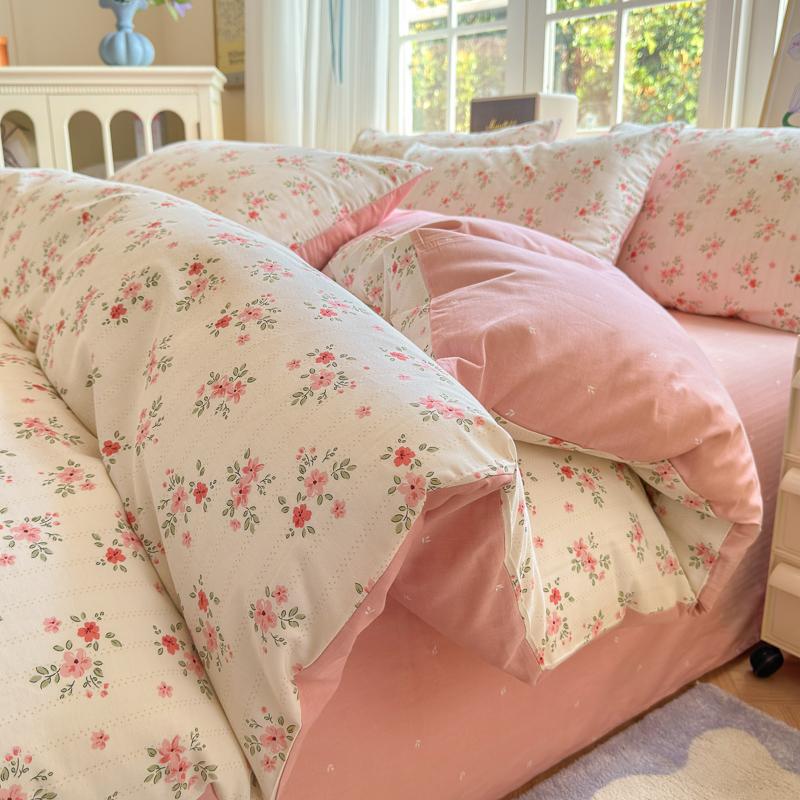 Luxurious 100% Cotton Floral Bedding Set Duvet Cover Set - Ultra Soft Breathable, 1 Duvet Cover 2 Pillowcases,Single/Double/King