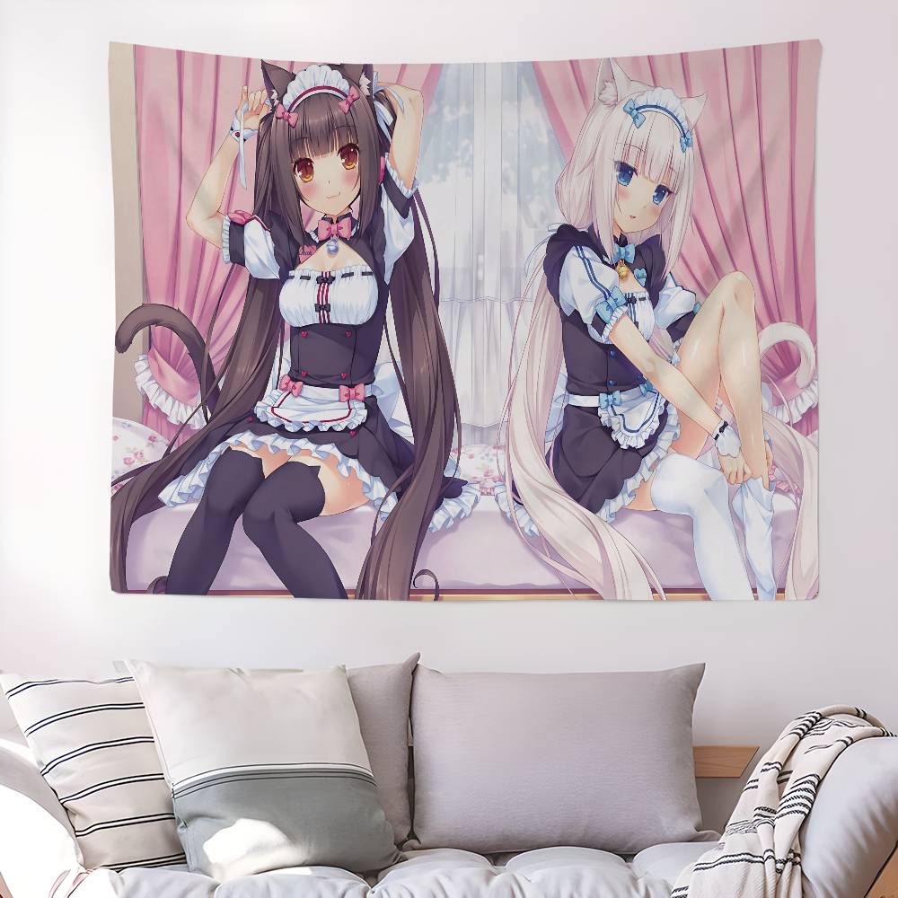 Anime Kawaii Girl Nekopara Tapestry Art Printing Japanese Wall Tapestry Anime Wall Hanging Home Decor