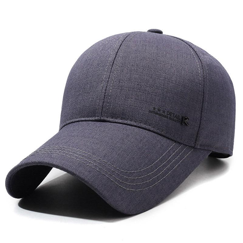 Boné de beisebol masculino de cor sólida com aba longa, protetor solar para esportes ao ar livre, chapéu de metal R, boné de lazer para pesca