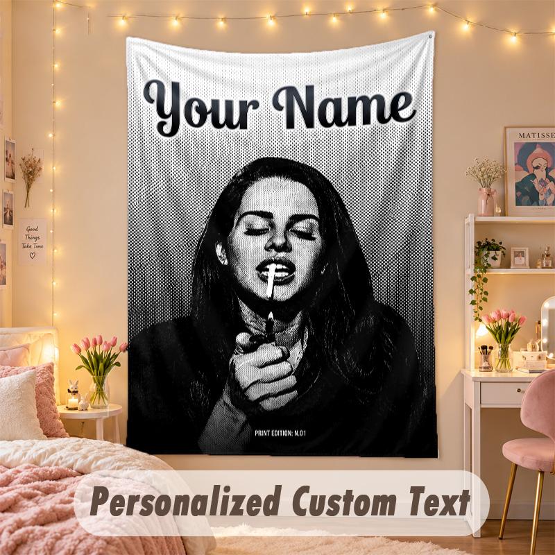 Benutzerdefinierter personalisierter Wandteppich, Lana Del Rey Druck, Benutzerdefinierter Name, Text, Wandkunst zum Aufhängen für das Schlafzimmer