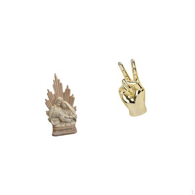 Sacred Family Resin Sculpture with Creative Hand Gesture Figurine for Office Desk Home Living Room