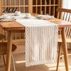 Boho Table Runner Striped Runner, Lace Trim Cotton Linen Rustic Farmhouse for Home Dining Decor