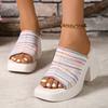 Fashion Women's Slippers, 2025  New Knit  Women's Summer Wear Fashion Open-toed Square Flip-flops, Women's High Heels Slippers Women 252