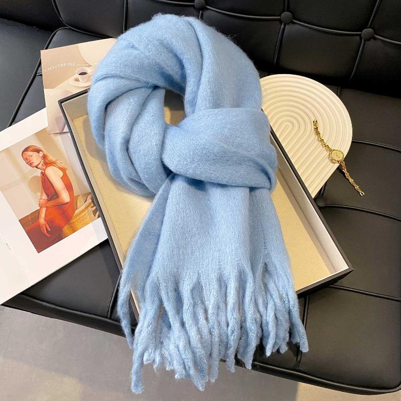Winter Scarf Women Luxury Autumn Winter Cashmere Scarf Thickened Warm Shawl Classic Tassels Fluffy Scarf Solid Color Soft Shawl