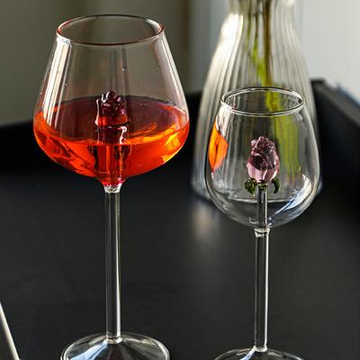 1/2Pcs Creative 3D Rose Red Wine Glasses,Pink Rose Build-In Goblet for Restaurants Parties Bar,Clear Glass Cup Valentine Gifts