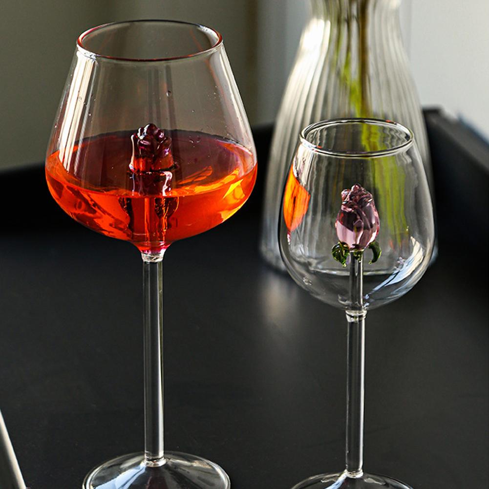 Cute 3D Rose Clear Wine Goblet Simple Drinkable Clear Glass For Living Room Home