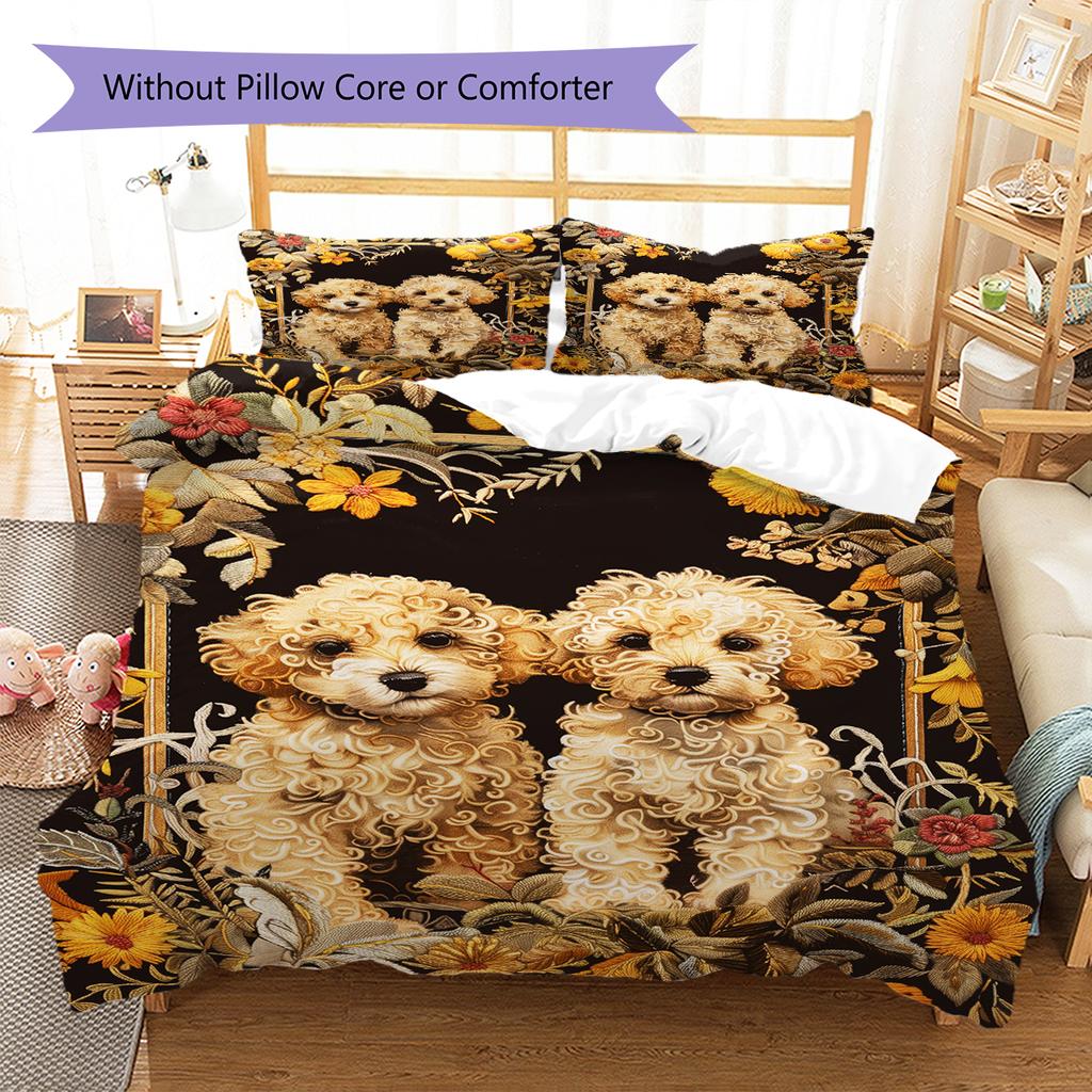 Cute Puppy Dogs Pattern Bedding Quilt Set Quilt Cover Pillowcase Home Decoration Birthday Gift (1 * Duvet Cover + 2 * Pillowcase, Without Core)