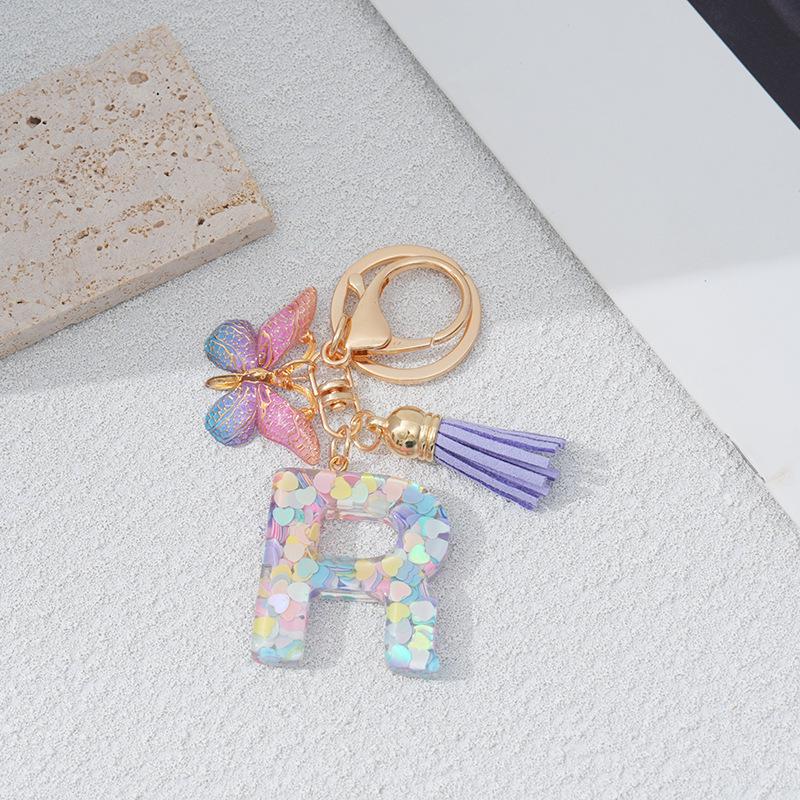 Heart & Alphabet Keychain with Butterfly and Tassel Bag Charm