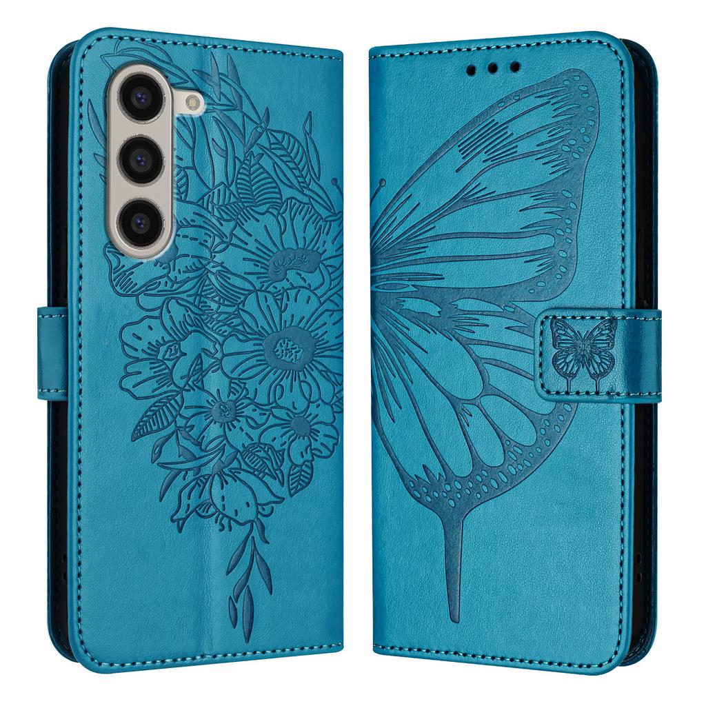 For Samsung Galaxy Z Fold6 5G Wallet Case with Wrist Strap Butterfly Imprint Leather Phone Cover