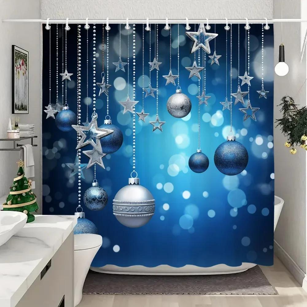 Bílý sněhulák Vánoční sprchové závěsy Vánoční dárek Modrý les Jelen Rustikální chata Omyvatelný Domácí koupelový závěs Koupelnová dekorace