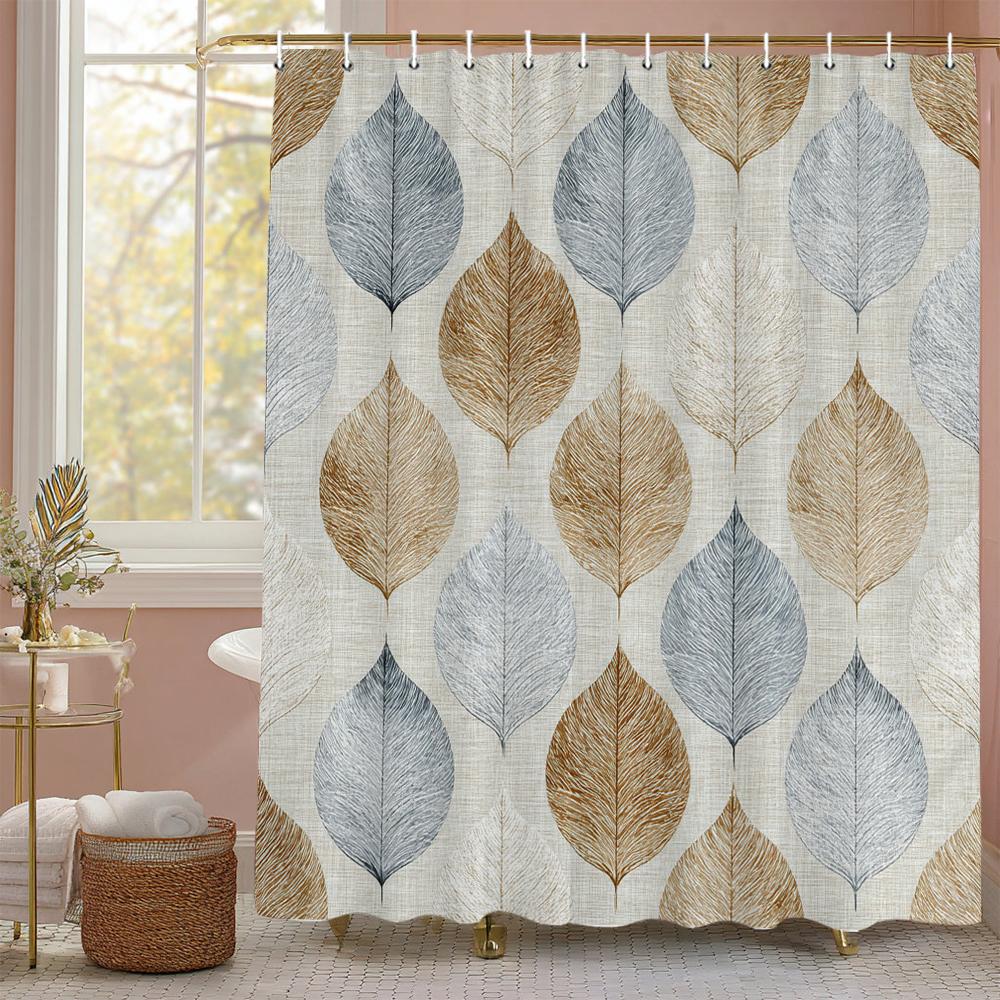 Golden Leaf Shower Curtain, Bathroom Decorative Shower Curtain, Waterproof Shower Curtain With Hooks