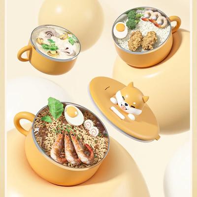 Creative Stainless Steel Instant Noodle Ramen Bowl with Lid and Tableware Fruit Salad Soup Bowls Lunch Box Kitchen Accessories
