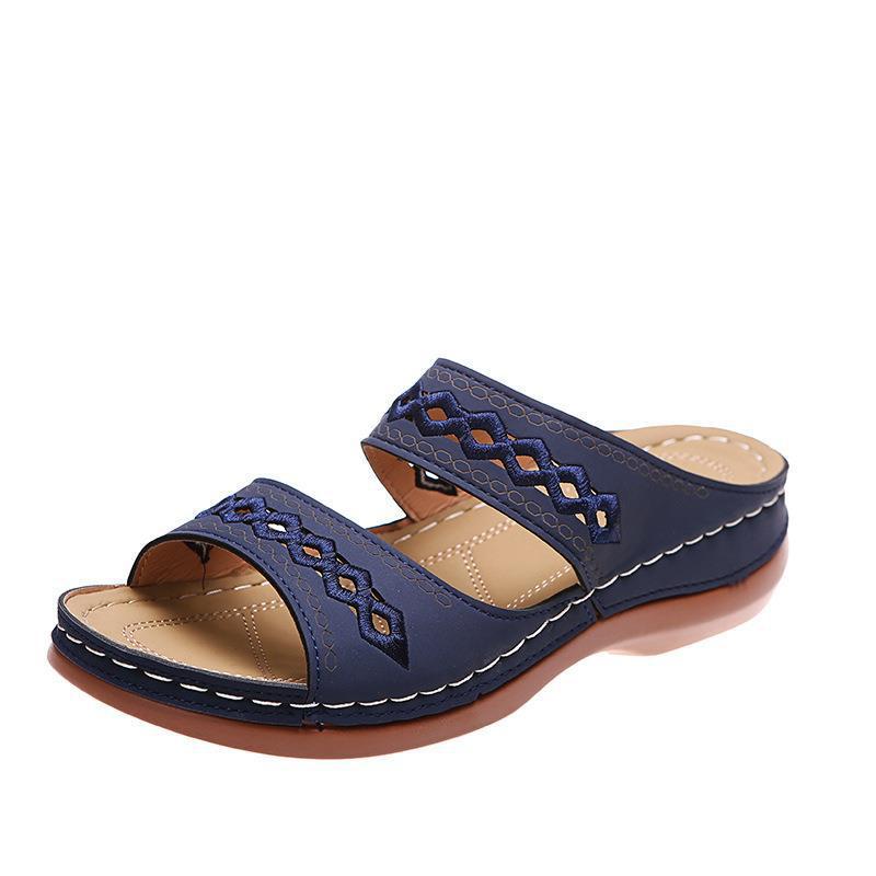 2023 Retro Stitch Plus Size Non-slip Wedge Sandals - Women's One-Strap Slippers