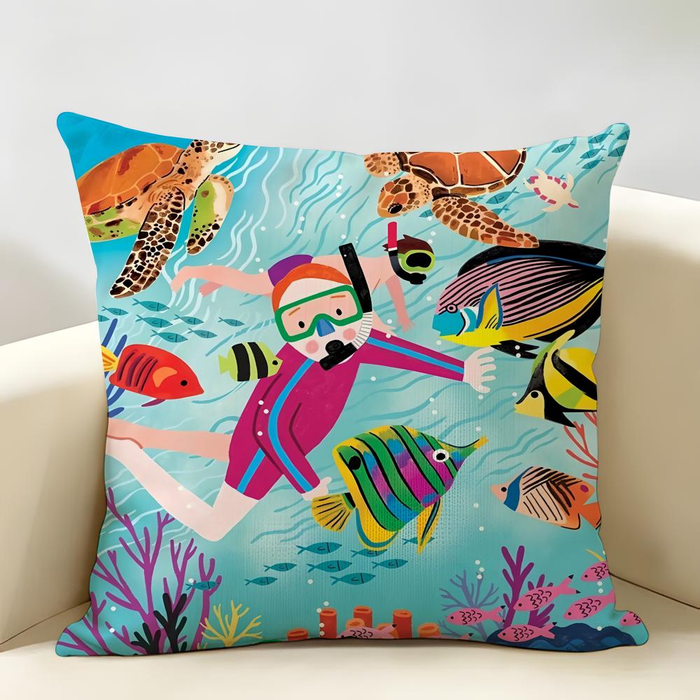Marine Animals Summer Ins Cushion Cover Natural Linen Organic Fabric DoubleSided Printing Room Sofa Decor Pillow Case