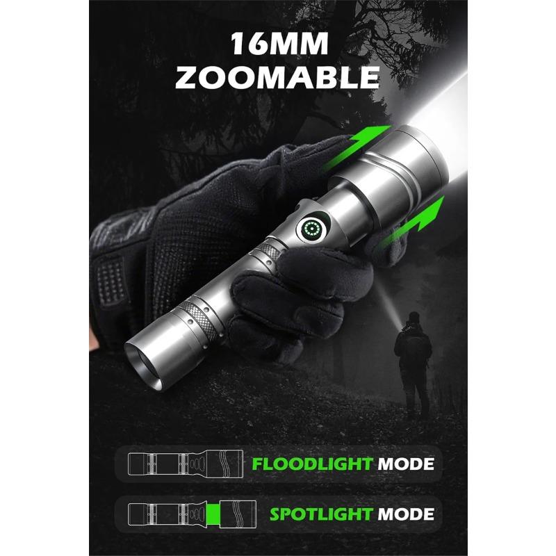 Aluminum Alloy Laser Flashlight USB C Rechargeable 1200mAh Battery Long Range Beam Underwater Diving Hunting Search Light