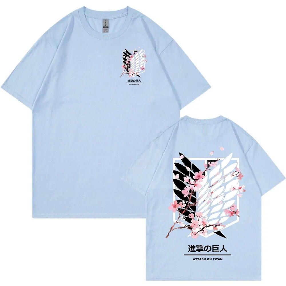 Tricou Anime Attack on Titan Ackerman Mikasa Eren Jaeger Tricou grafic cu logo Cherry Blossom Tricou unisex pentru femei Tricouri din bumbac