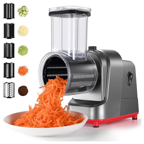 Electric Vegetable Slicer, Vegetable Salad Maker, Slicer Set with 5 Replacement Blades, Stainless Steel, Julienne, Shred, Easy To Use, Vegetable Cutte