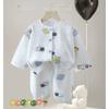 Kids' Cartoon Cotton Gauze Homewear Set - Nine-Sleeve, Unisex