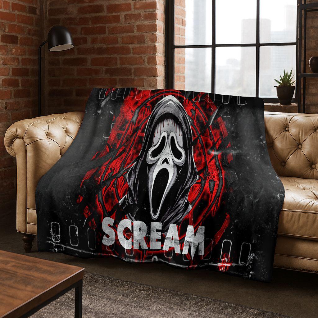 Manta de Franela de Personajes de Terror S-Grito Cara de Fantasma, Manta Suave Acogedora para Hogar Dormitorio Cama Sofá Cubierta de Picnic Regalo para Niños