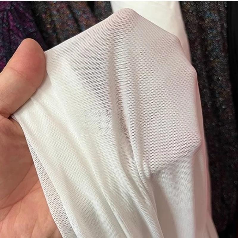 Wide 150cm Nylon Mesh Fabric Spandex High Elastic Dense Black White for DIY Sewing Lace Shirt Stockings