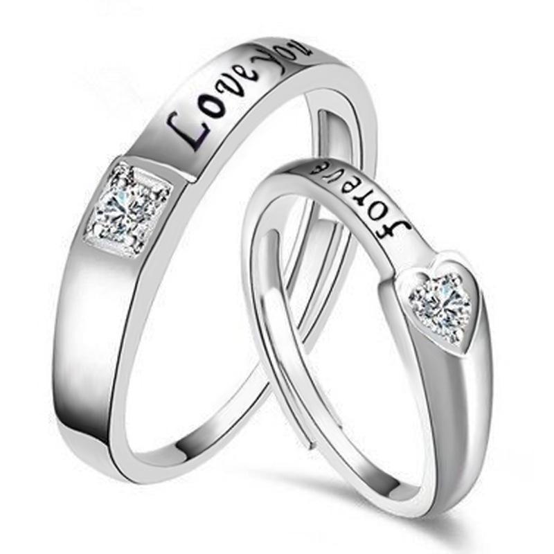 European & American Silver-Plated Zircon Wedding Rings - Korean Style Open Couple Rings for Women