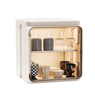 Stapelbare Kunststoff-Mehrschicht-Staubdichte Tassenaufbewahrungsbox mit Türen und Regalen Mini-Aufbewaherschrank für Badezimmer, Küche, Heimgebrauch
