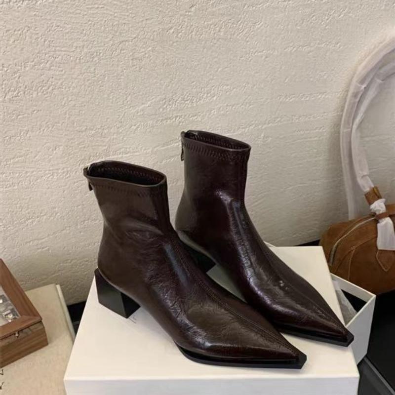 2026 Mode Spitzschuh Moderne Damen Kurze Stiefel Schuhe Damen Quadratische Absätze Frauen Knöchel Stretch Stiefel Reißverschlüsse Schuhe Pumps 35-42