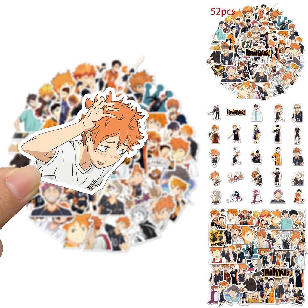 Anime Haikyuu!! 52-piece Sticker Set With Waterproof Multi-color Decals For Laptops And Bikes