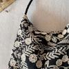 Summer cotton and linen black and white wind embroidery large capacity shoulder handbag tote bag hobo niche senior original