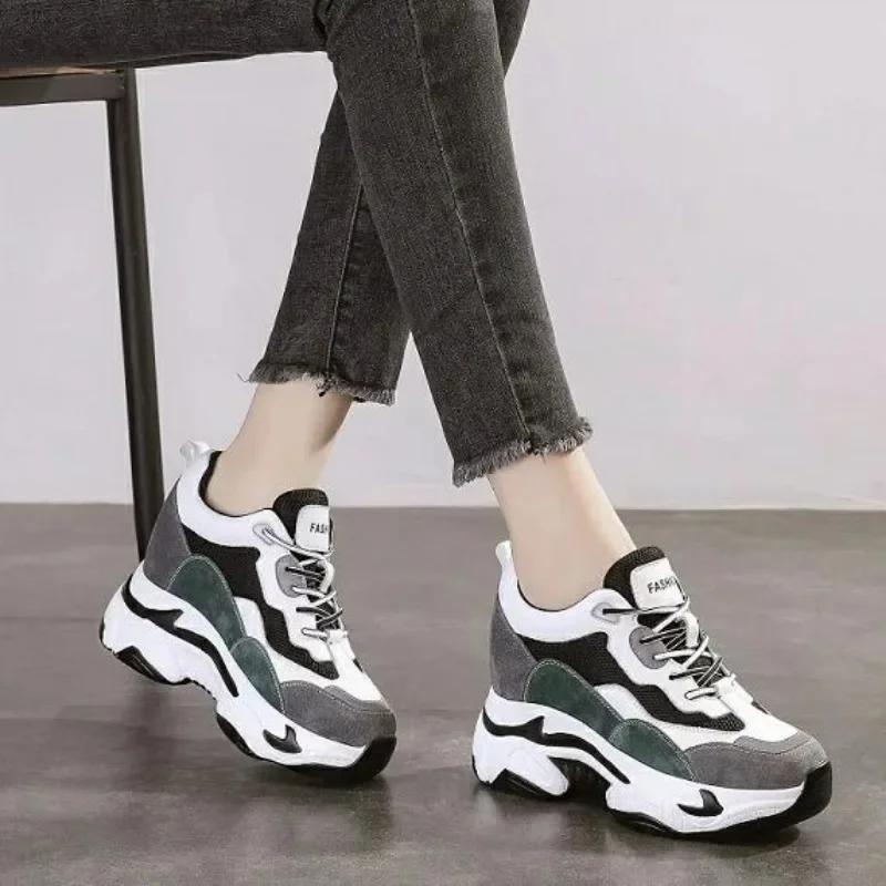 Fashion 9CM Fashion Mixed Colors Spring Casual Sneakers Women Height Increasing Breathable Air Mesh Shoes Ladies Chunky Platform Shoes