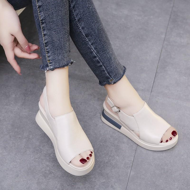 fashion Summer Wedge Shoes for Women Sandals Solid Color Open Toe High Heels Casual Ladies Buckle Strap Fashion Female Sandalias Mujer