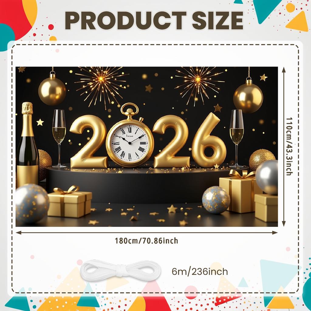 New Year Decor Lightweight Material Party Decoration Event Backdrop Decorative Design 2026 Celebration Banner For New Year Party