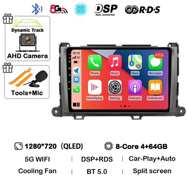 Android 14 Car Radio For Toyota Sienna XL30 2009 2010 - 2014 Multimedia Video Player Navigation Stereo GPS Auto Carplay 8G+128GB