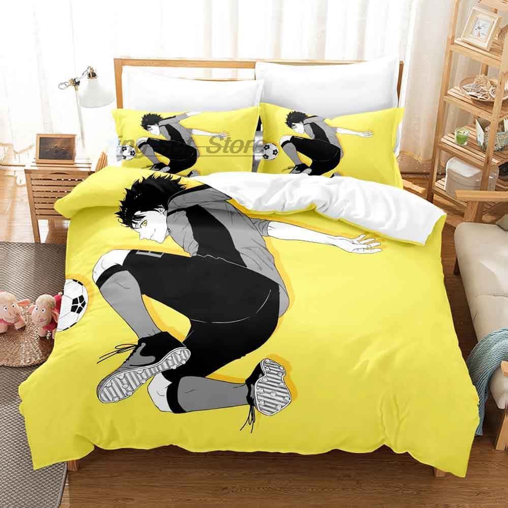 

BLUE LOCK Постельный набор Односпальный Двуспальный Полный Квинсайз Кингсайз Набор для кровати Взрослый Детский Спальня Комплекты пододеяльников с 3D-принтом Аниме комплект простыней EU Twin 135x200cm