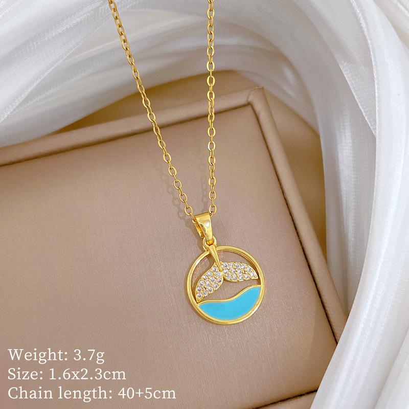 Titanium Steel Moon Pendant Necklace: Elegant Full Diamond Micro-Pave Design, Sparkling and Stylish for Women.