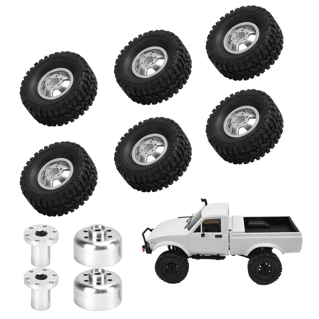 RC Rubber Tires with Aluminum Alloy Wheel Hub for WPL C14 C24 C34 C44 B14 B24 B16 B36 4 Car Model