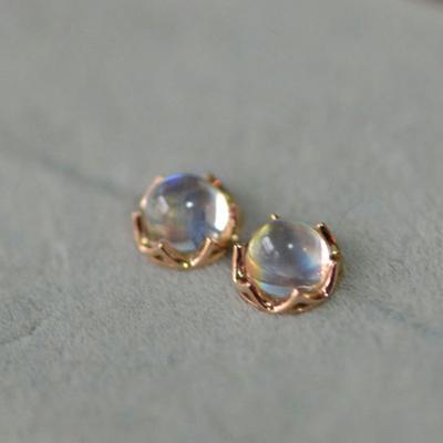Cercei tip piatră de lună, argint 925, aur trandafir, cercei rotunzi, drăguți, versatili, cercei stil INS