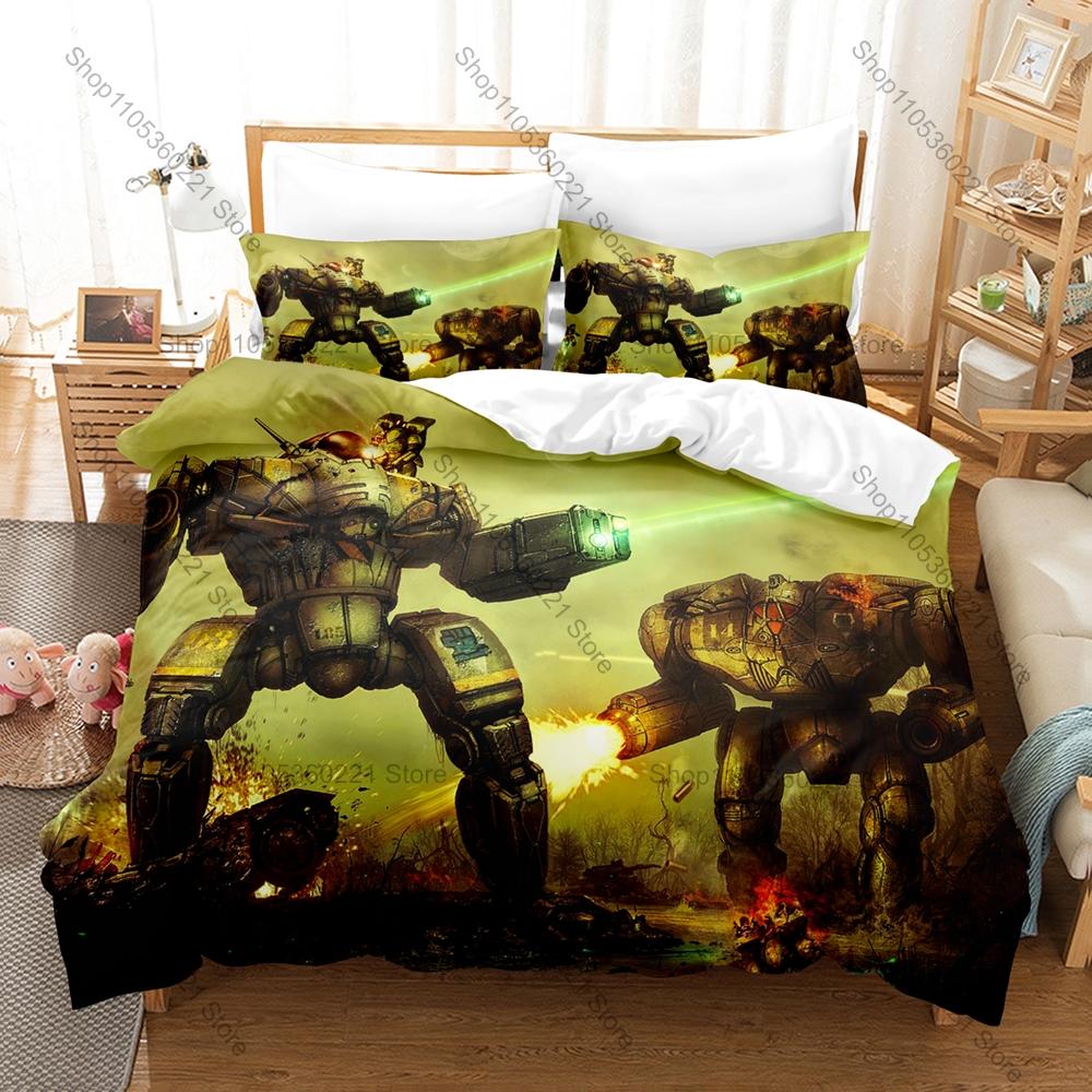 Man Made BattleTech The Board Game Duvet Cover + 2 Pillowcases Sci-Fi BattleMech Hex Tabletop Wargame Print Soft Bedding Decor