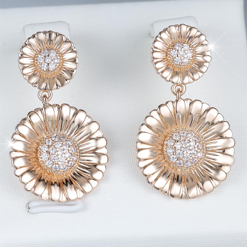 

Винтажные золотые серьги-подсолнухи для женщин, элегантные серьги с цветком циркония для свадебной вечеринки, ювелирные подарки золотой