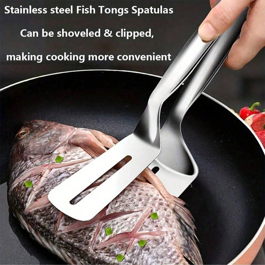 1 Pc Stainless Steel Multi Functional Frying Clip For Steak, Fish, Meat, And TNoodles,Ldeal For Barbecues And Baking ,Easy To Use