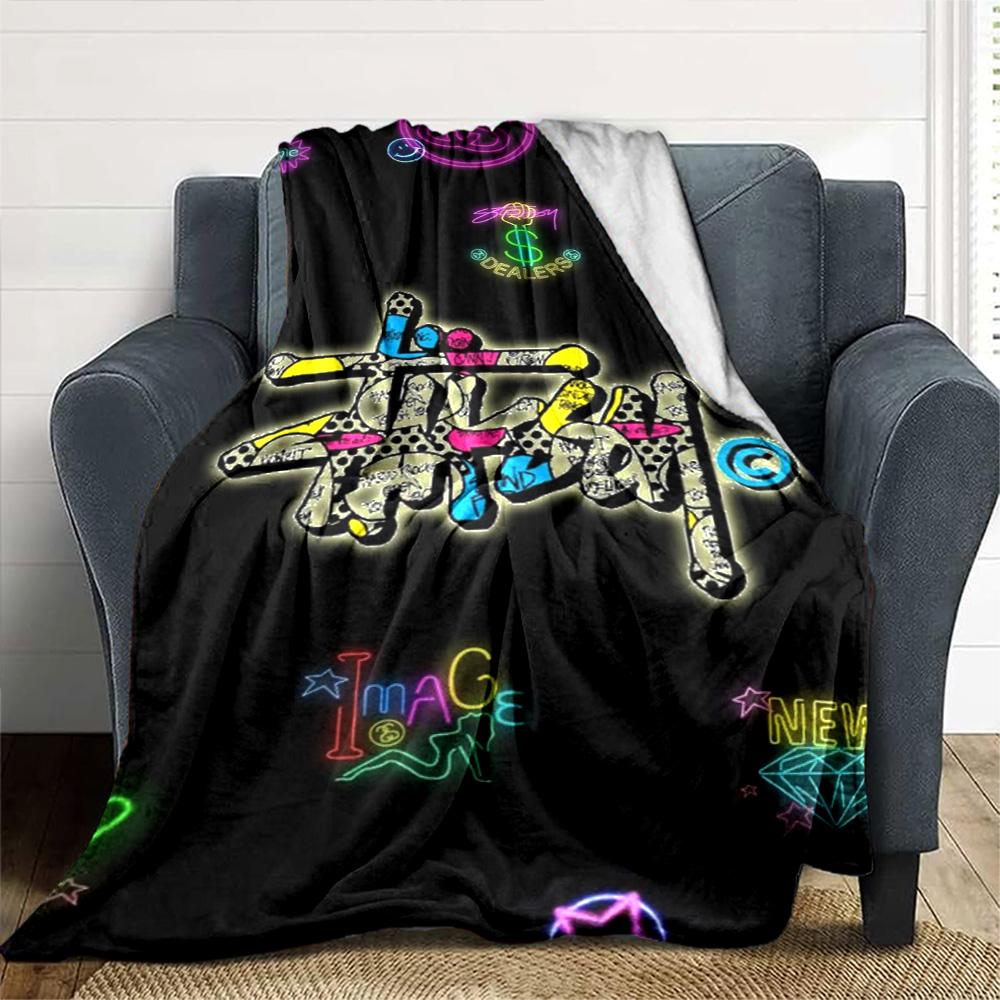 Blue Sky Palm Tree Signature Logo Flannel Blanket, Tropical Summer Beach Style Soft Throw Blanket