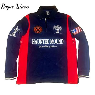 RogueWave Retro Polo tričko s dlouhým rukávem Y2k Ležérní Volné Vzor písmen T-košile Street Mikina