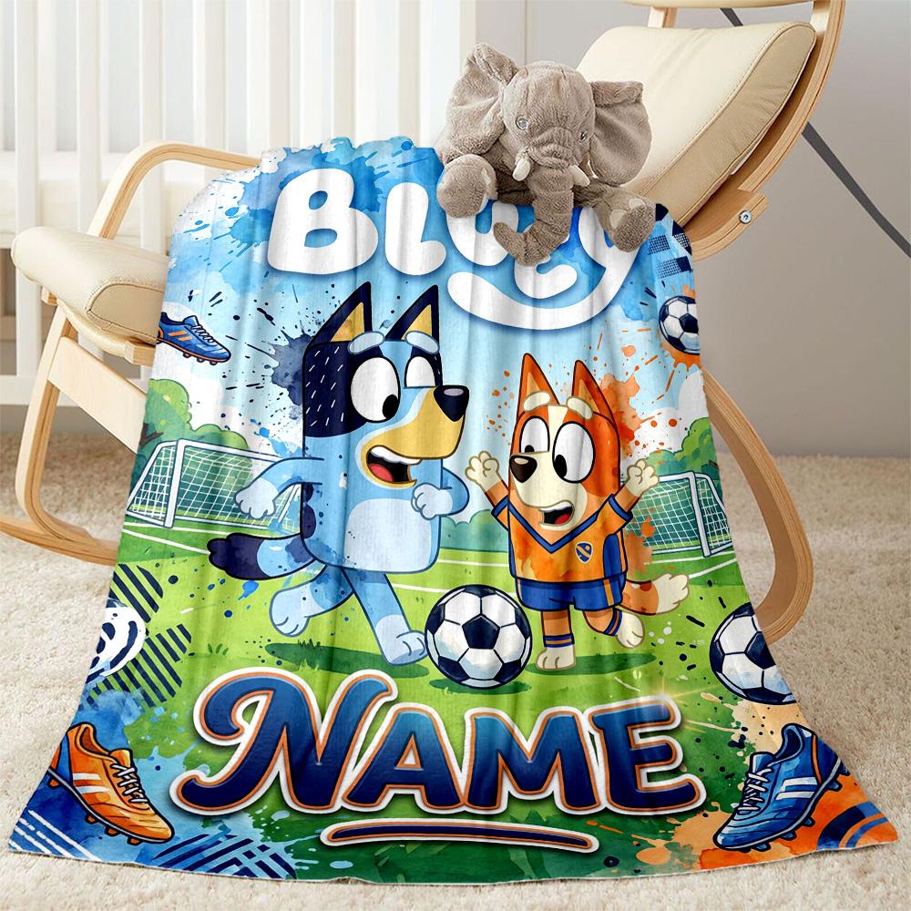 Bluey's Festive Football Fun Customize Your Name Blanket Throw Customizable Blanket Ultra-Soft Suitable for Picnics Chair Bedding Seaside