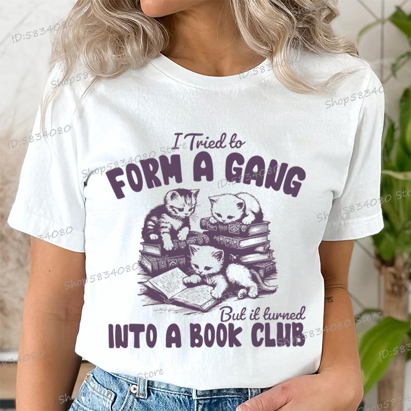 Retro Funny Reading Shirt for Women Into A Book Club Cat Graphic Tee Clothes Bookish Gifts Shirt Design Retro Librarian Tshirt S
