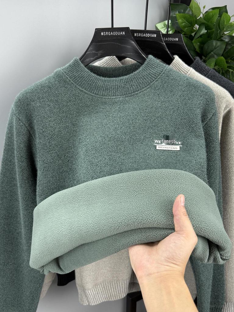 2025 Winter Men's High-End Semi-High Neck Chenille Velvet Sweater: Thickened, Warm Knit Base Layer