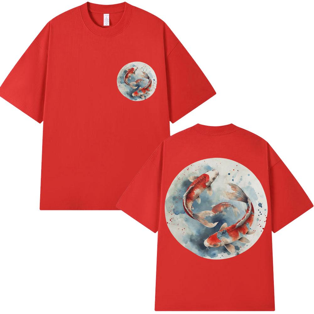 Japanese Koi Carp Fish Sakura Art Tokyo Style T Shirt Unisex Women Fashion Harajuku Vintage Tshirt Oversized Cotton Casual Tees