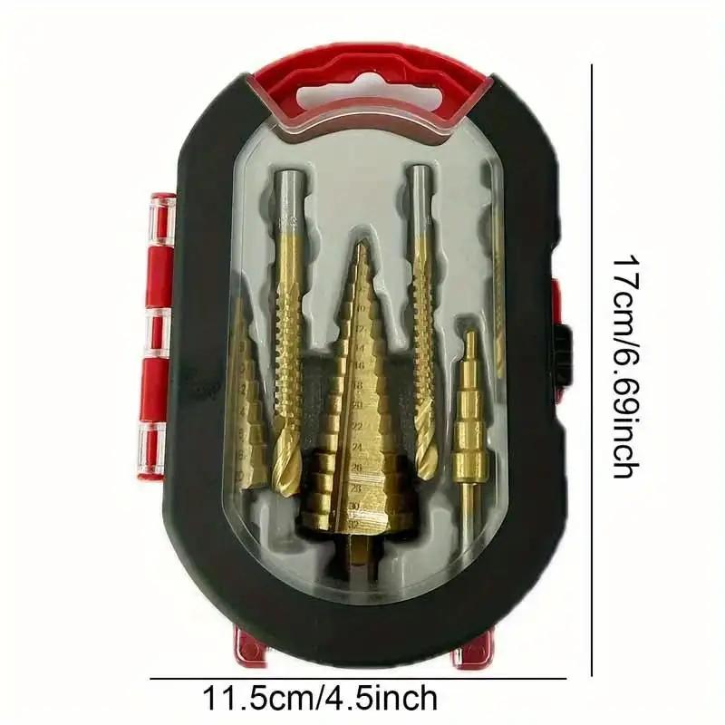 6pcs Titanium-Coated Step Drill Bit Set 4-12/4-20/4-32mm and 3/6/8mm Suitable for Glass Versatile Woodworking and Metal Drilling